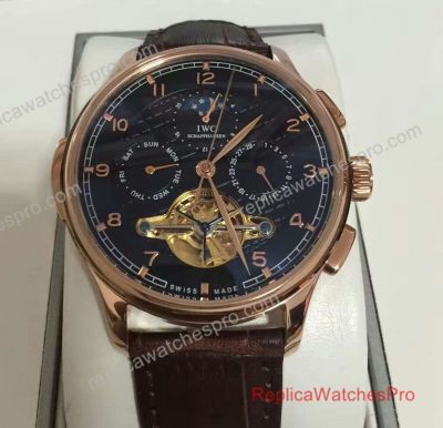 Fake IWC Grande Portuguese Perpetual Calendar Chronograph watch Rose Gold Black